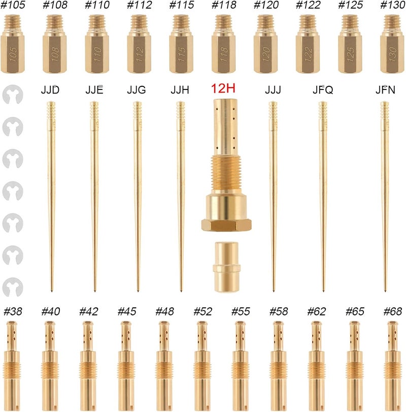 Windance 30pcs Carburetor Main Slow Jet Injection Nozzle Emulsion Tube Nozzle Holder Kit Fit for CVK PWK PWM/PE 26/28, Brass Nozzles Modified Kit (12 Hole) - Image 2